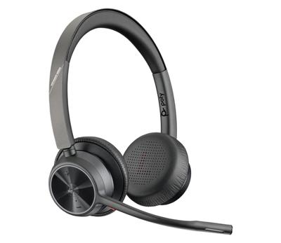 HP Poly Voyager 4320 UC Stereo On Ear headset Bluetooth Stereo Zwart Noise Cancelling Volumeregeling, Incl. oplaad- en dockingstation Computer