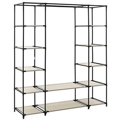 Kledingkast met vakken en stangen 150x45x176 cm stof crme Kledingkast met vakken en stangen 150x45x176 cm stof crme