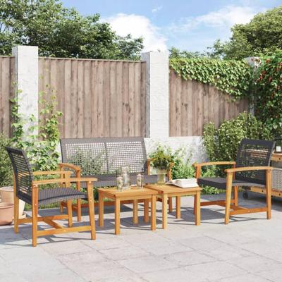 5-delige Loungeset poly rattan en acaciahout zwart 5-delige Loungeset poly rattan en acaciahout zwart