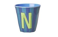 Gestreepte melamine mok LETTER N rice, medium 250 ml meerkleurig - thumbnail