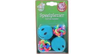 Kattenspeelgoed blisterpak a 4 2x smiley met 2x knoopbal Speelplezier-kat Gebr. de Boon - Gebr de boon