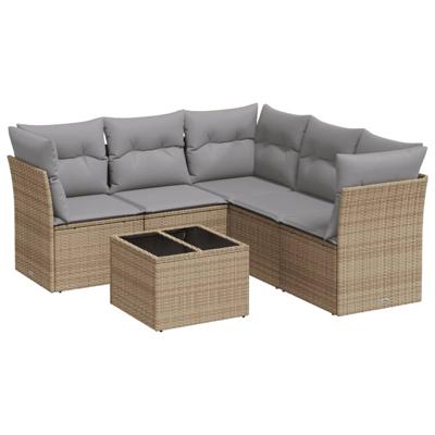 5-delige Loungeset met kussens poly rattan beige