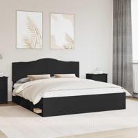 Bedframe met hoofdeinde Zwart 200 x 200 cm Massief grenenhout - thumbnail