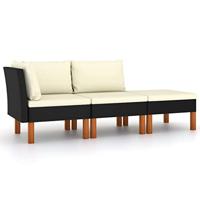 3-delige Loungeset poly rattan en massief eucalyptushout - thumbnail