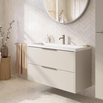 Saqu Lima badmeubel incl. glans witte wastafel 100x51x64cm kiezel grijs - rvs greep