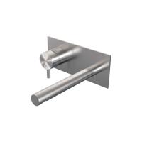 Inbouw wastafelmengkraan met rechte uitloop en afdekplaat, model B2 RVS geborsteld PVD - thumbnail