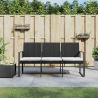 Tuinbank 3-zits met kussens polypropeen rattan zwart - thumbnail