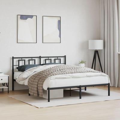 Bedframe met hoofdbord metaal zwart 150x200 cm