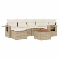 7-delige Loungeset met kussens poly rattan beige - thumbnail