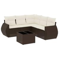 6-delige Loungeset met kussens poly rattan bruin - thumbnail
