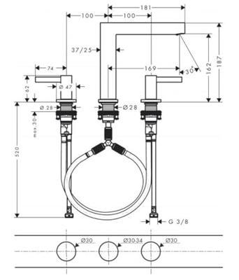 Hansgrohe Wastafelmengkraan Finoris 3-gats 160 met Push-Open Waste Chroom