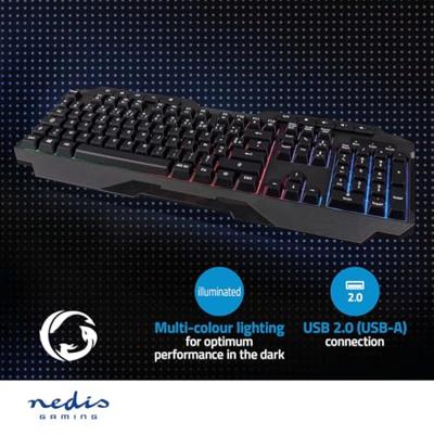 Nedis Bedraad Gaming Toetsenbord | USB Type-A | Membrane Toetsen | LED | AZERTY | Frans | USB Gevoed | Lengte stroomkabel: 1.30 m | Multimedia -