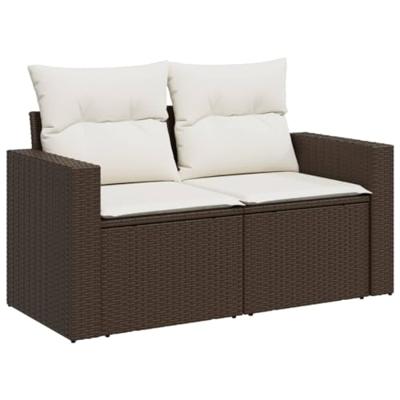 8-delige Loungeset met kussens poly rattan bruin