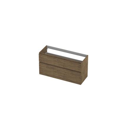 INK - Onderkast 2 Laden Greeploos Hout Decor met Houten Keerlijst A-symmetrisch - 1200x450x650 Mm - Naturel Eiken