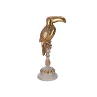 Gouden Toekan op standaard 37cm hoog - Beeld - Woondecoratie - Toucan - 17x12x37cm - thumbnail