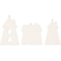 Creativ Company Hangende ornamenten huizen wit, 18st. - thumbnail