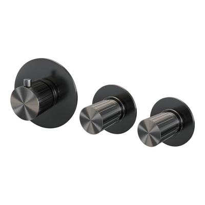 Brauer Stripe inbouwthermostaat en 2 stopkranen met in- en afbouwdelen gunmetal geborsteld PVD
