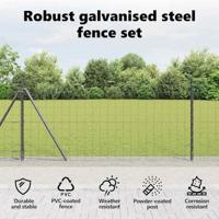 VidaXL Hek met paal grijs 0,8 x 25 m staal - thumbnail