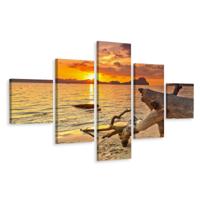 Schilderij - Zee en zonsondergang, 5 luik, Premium Print - thumbnail