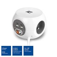 ACT Connectivity Vierkante stekkerdoos (PDU) met 3 sockets type E, USB-C/USB-A poorten, 1,5m - thumbnail