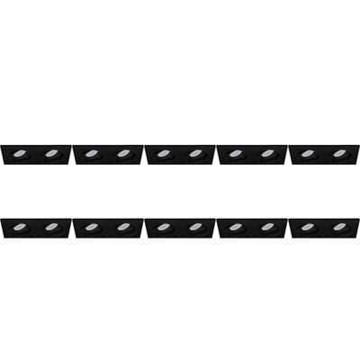 Spot Armatuur 10 Pack - Pragmi Borny Pro - GU10 Inbouwspot - Rechthoek Dubbel - Zwart - Aluminium - Kantelbaar - 175x92mm