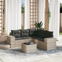 6-delige Loungeset met kussens poly rattan lichtgrijs - thumbnail
