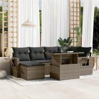 7-delige Loungeset met kussens poly rattan grijs - thumbnail