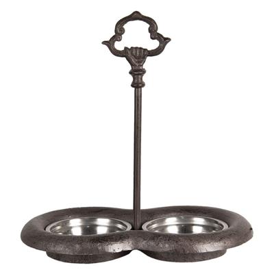 Clayre & Eef Voerbak Hond  36*21*41 cm Bruin Ijzer Rond Voerbak Kat