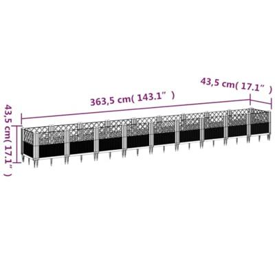 VidaXL Plantenbak met pinnen 363,5x43,5x43,5 cm polypropeen zwart
