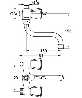 Douchekraan GROHE Costa Trend Mengkraan zonder Koppelingen met Badomstelling HOH 12 cm Chroom