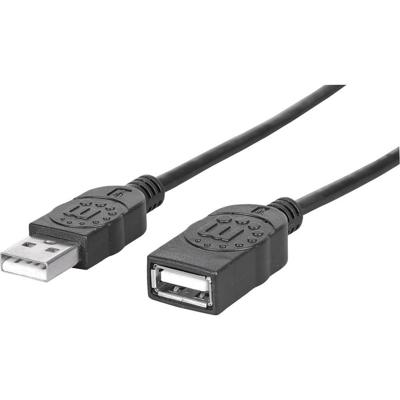 Manhattan 308519 USB-kabel USB 2.0 USB-A stekker, USB-A bus 1.00 m Zwart Folie afscherming, UL gecertificeerd, Vergulde steekcontacten