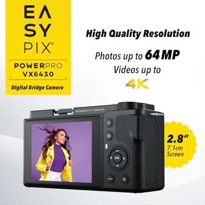 Easypix PowerPro VX6430 Digitale camera 8 Mpix Zoom optisch: 10 x Zwart Geïntegreerde accu, WiFi, 4K video, Full-HD video-opname, Met ingebouwde flitser