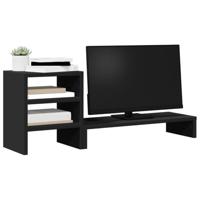 Monitorstandaard met bureau-organizer bewerkt hout zwart - thumbnail