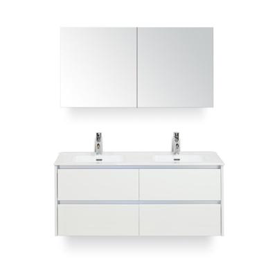 Dante Badmeubelset 120 cm - 4 laden Wit Hoogglans - Keramische Wastafel Wit Cover - met Spiegelkast