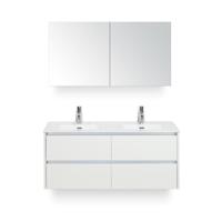 Dante Badmeubelset 120 cm - 4 laden Wit Hoogglans - Keramische Wastafel Wit Cover - met Spiegelkast - thumbnail