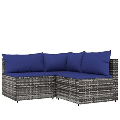 4-delige Loungeset met kussens poly rattan grijs