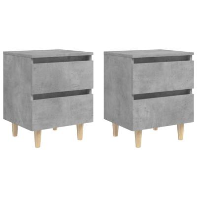 Nachtkastjes 2 st met grenenhouten poten 40x35x50 cm betongrijs