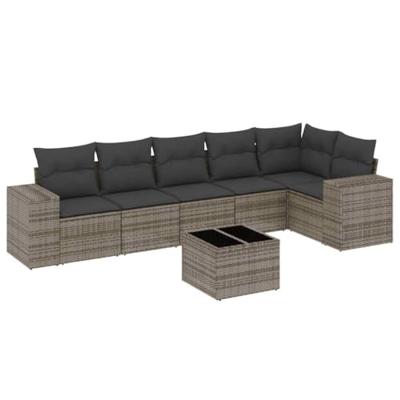 7-delige Loungeset met kussens poly rattan grijs
