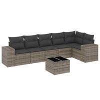 7-delige Loungeset met kussens poly rattan grijs - thumbnail