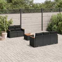 6-delige Loungeset met kussens poly rattan zwart - thumbnail