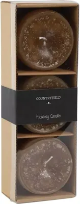 Countryfield drijfkaars bollie beige 7 x 5 cm set van 3 | 12 stuks