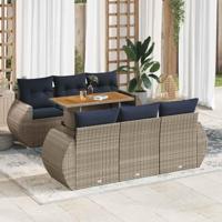 7-delige Loungeset met kussens poly rattan grijs - thumbnail