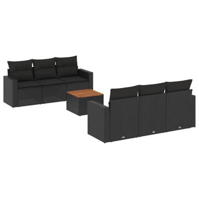 7-delige Loungeset met kussens poly rattan zwart - thumbnail