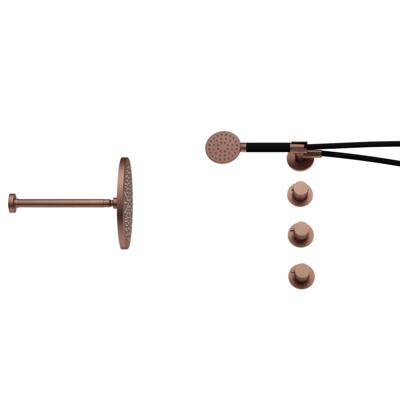 Hotbath Cobber - CB7067 - Inbouw Regendoucheset - Geborsteld Koper PVD - 2 Stopkranen - Thermostatisch - Plafondbuis 30 cm - Hoofddouche 300 mm - Ronde Handdouche 3 Standen - met M106 - Waterbesparend - V01