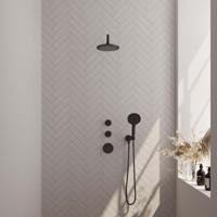 Brauer Black Edition Thermostatische Regendoucheset Inbouw - Hoofddouche 20 cm - Gebogen Wandarm - Handdouche 3 Standen - Doucheslang - Wandaansluitbocht - Mat Zwart - thumbnail