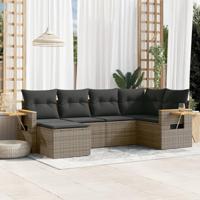 6-delige Loungeset met kussens poly rattan grijs - thumbnail