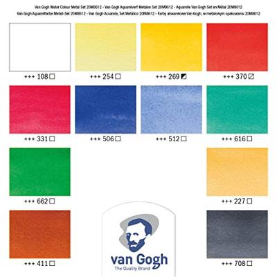 Van Gogh • aquarelverf set in metalen blik met 12 kleuren in halve napjes