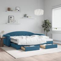 Slaapbank met onderschuifbed en lades 90x200 cm fluweel blauw - thumbnail