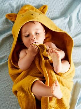 Badcape + handschoen van biologisch katoenen gaas*, Oeko-Tex®. oker