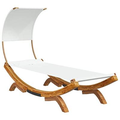 VidaXL Loungebed met luifel 100x200x126 cm massief gebogen hout crème VidaXL Loungebed met luifel 100x200x126 cm massief gebogen hout crème
